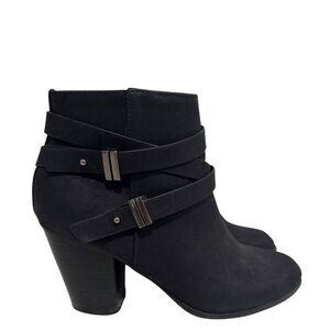 Charlotte Russe Womens Boots Sz 7 Black Faux Suede Straps/Buckles Heeled Baddie